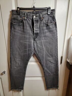 Levi’s 501 Jeans 29x26 Washed Black Gray Button Fly Raw Hem Straight Leg